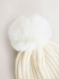 Next White Rib Pom Beanie (3mths-16yrs)^ Hats, Gloves & Scarves|Hats