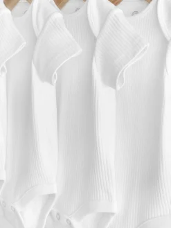 Next White Rib Short Sleeve Baby Bodysuits 5 Pack^BOY Unisex|Bodysuits & Vests