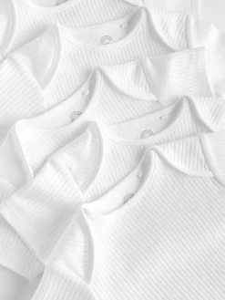 Next White Rib Short Sleeve Baby Bodysuits 5 Pack^BOY Unisex|Bodysuits & Vests