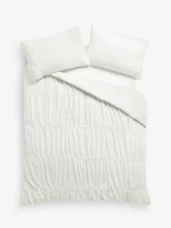 New Next White Ruched 200TC with Bows Duvet Cover and Pillowcase Set