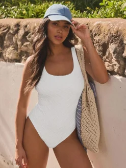 Outlet Next White Scoop Neck Tummy Control Swimsuit