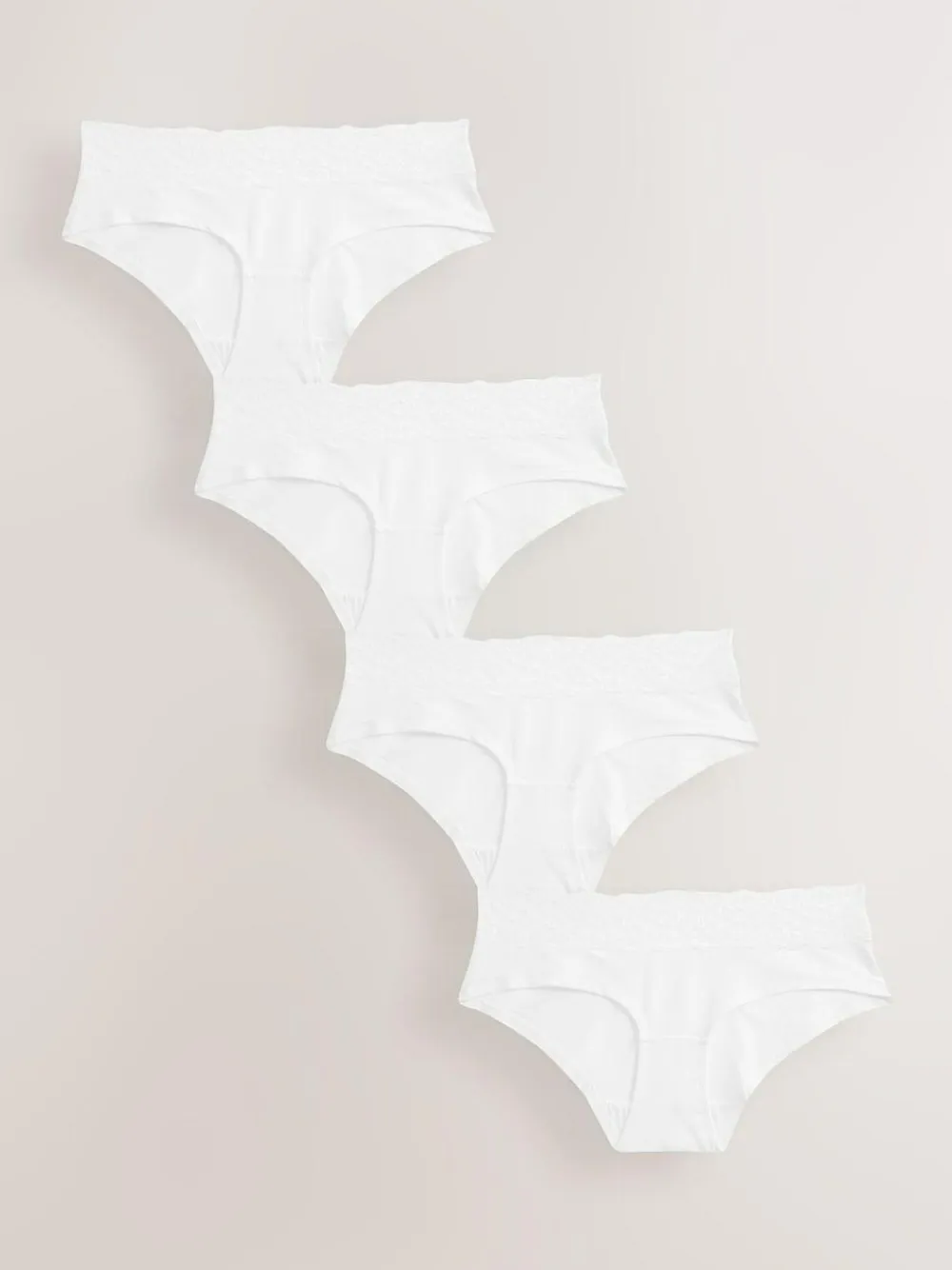 Next White Short Cotton Lace Knickers 4 Pack^Women Panties