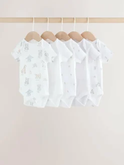 Next White Short Sleeve Baby Bodysuits 5 Pack^BOY Unisex|Bodysuits & Vests