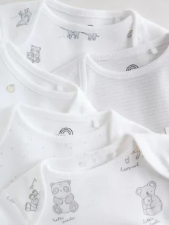 Next White Short Sleeve Baby Bodysuits 5 Pack^BOY Unisex|Bodysuits & Vests