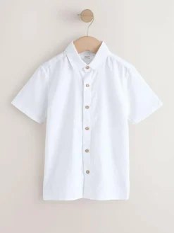 Clearance Next Short Sleeve Linen Blend Shirt (3-16yrs) White