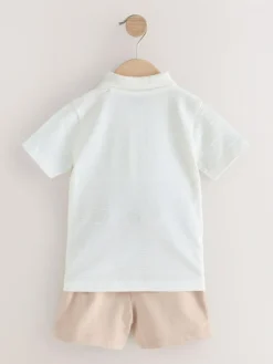 Clearance Next Short Sleeve Textured Polo Shirt and Shorts Set (3mths-7yrs) White