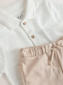 Clearance Next Short Sleeve Textured Polo Shirt and Shorts Set (3mths-7yrs) White