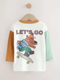 Next White Skate Bear Long Sleeve Back Print T-Shirt (3mths-8yrs)^BOY Tops|Tops