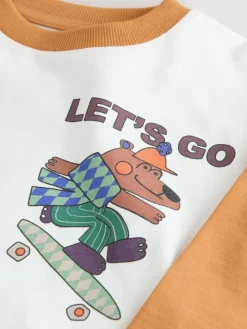 Next White Skate Bear Long Sleeve Back Print T-Shirt (3mths-8yrs)^BOY Tops|Tops