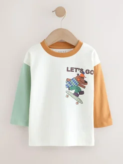 Next White Skate Bear Long Sleeve Back Print T-Shirt (3mths-8yrs)^BOY Tops|Tops