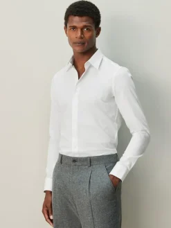 Next White Skinny Fit Textured Long Sleeve Formal Shirt with Trim