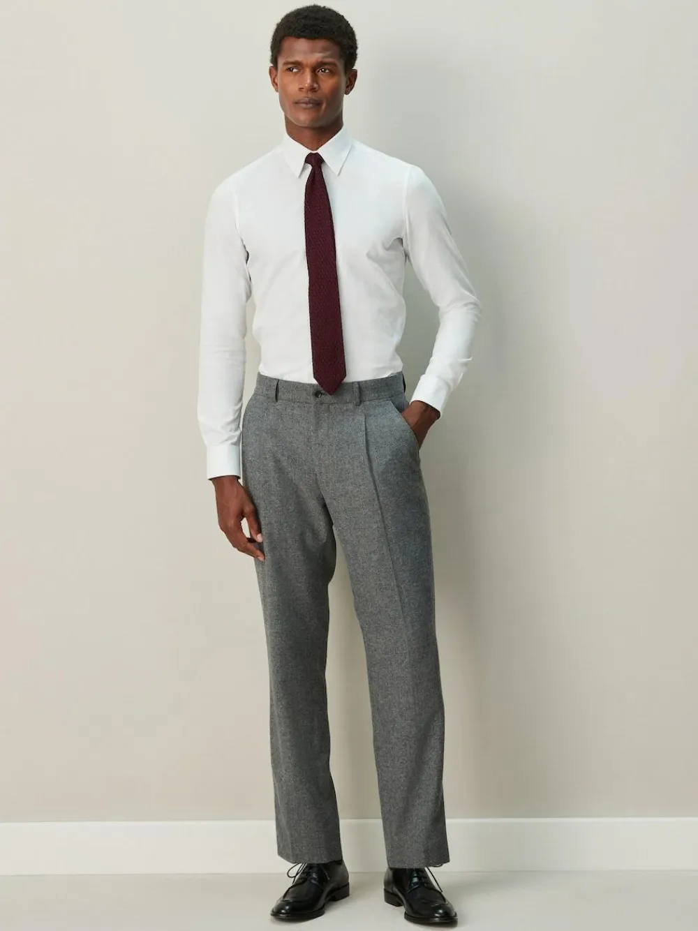 Next White Skinny Fit Textured Long Sleeve Formal Shirt with Trim