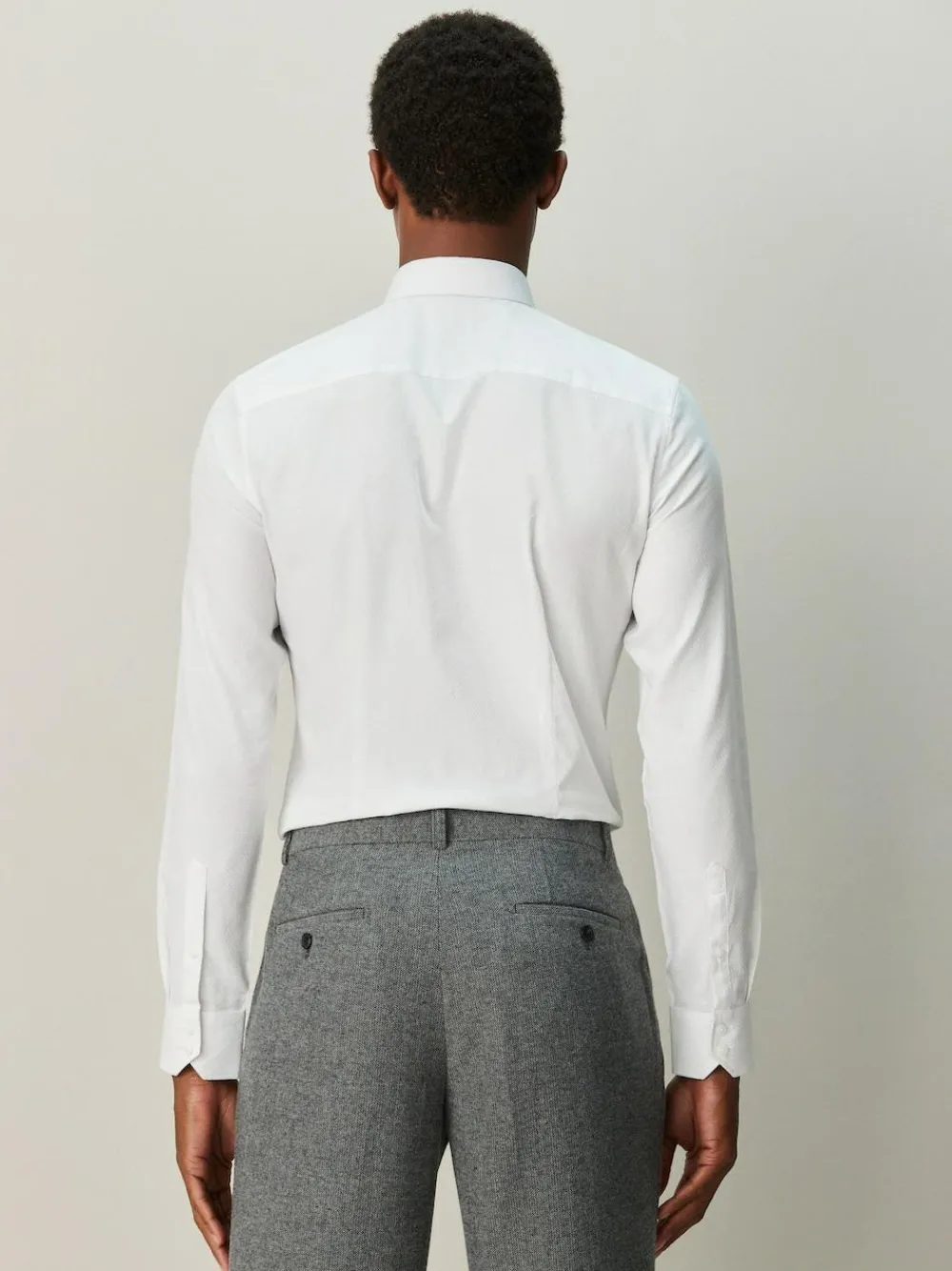 Next White Skinny Fit Textured Long Sleeve Formal Shirt with Trim