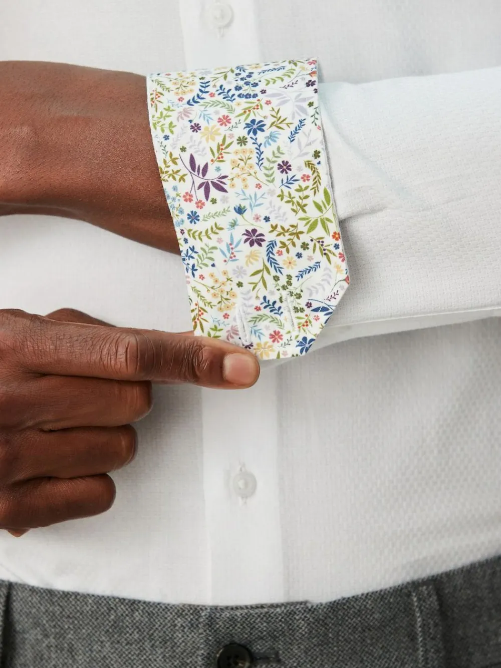 Next White Skinny Fit Textured Long Sleeve Formal Shirt with Trim