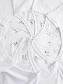 Next White Slim Fit 100% Cotton V-Neck Layering T-Shirts 10 Pack^ Loungewear|Nightwear