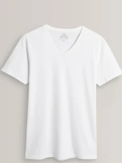Discount Next Slim Fit 100% Cotton V-Neck Layering T-Shirts 5 Pack White