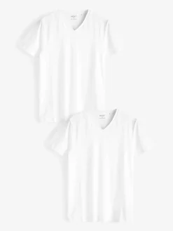 Clearance Next White Slim Fit 100% Cotton V-Neck Layering T-Shirts 2 Pack