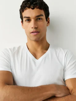 Clearance Next White Slim Fit 100% Cotton V-Neck Layering T-Shirts 2 Pack