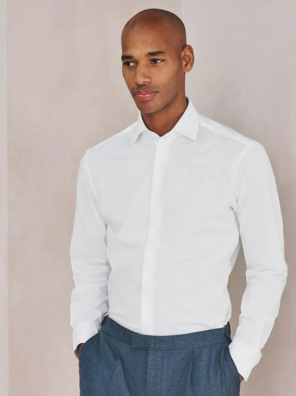 Next White Slim Fit Cotton Stretch Long Sleeve Formal Shirt^ Shirts|Occasionwear