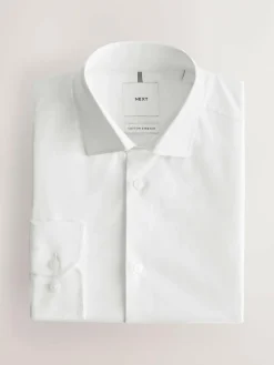 Next White Slim Fit Cotton Stretch Long Sleeve Formal Shirt^ Shirts|Occasionwear