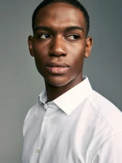 Next Slim Fit Double Cuff Easy Care Textured Smart Shirt White