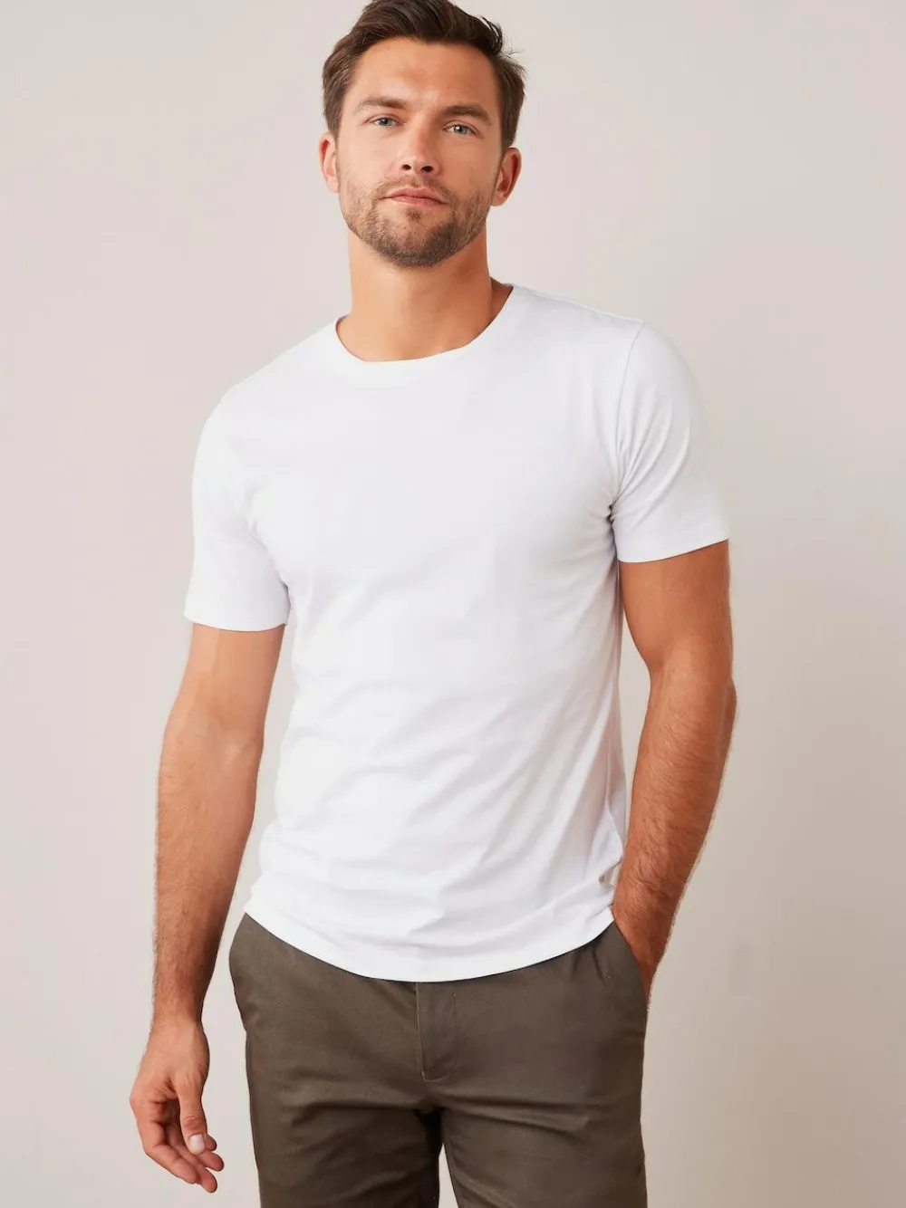 New Next White Slim Fit Essential Crew Neck Cotton T-Shirt