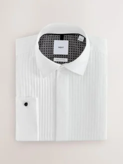 Next White Slim Fit Occasion Pleated Bib Double Cuff Dress Shirt^ Shirts