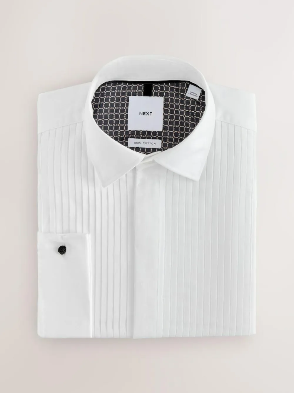 Next White Slim Fit Occasion Pleated Bib Double Cuff Dress Shirt^ Shirts