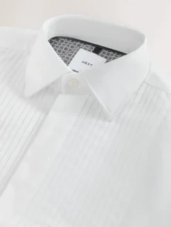 Next White Slim Fit Occasion Pleated Bib Double Cuff Dress Shirt^ Shirts