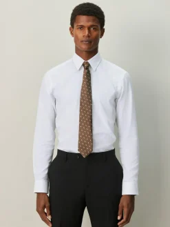 Discount Next Slim Fit Textured Long Sleeve Formal Shirt with Trim White