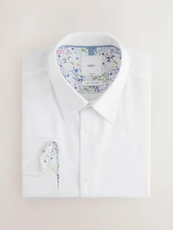 Discount Next Slim Fit Textured Long Sleeve Formal Shirt with Trim White