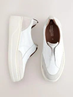 Hot Next Slip On Signature Leather Chunky Wedge Platform Trainers White