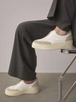 Hot Next Slip On Signature Leather Chunky Wedge Platform Trainers White