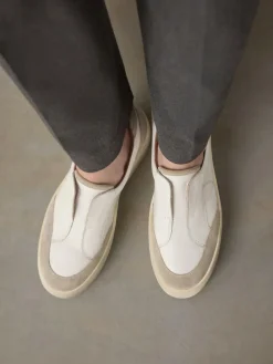 Hot Next Slip On Signature Leather Chunky Wedge Platform Trainers White