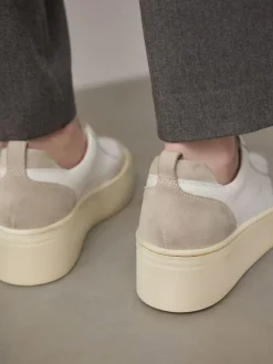 Hot Next Slip On Signature Leather Chunky Wedge Platform Trainers White