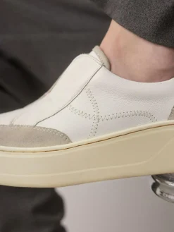 Hot Next Slip On Signature Leather Chunky Wedge Platform Trainers White