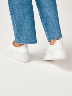 New Next Slip On Signature Leather Chunky Wedge Platform Trainers White