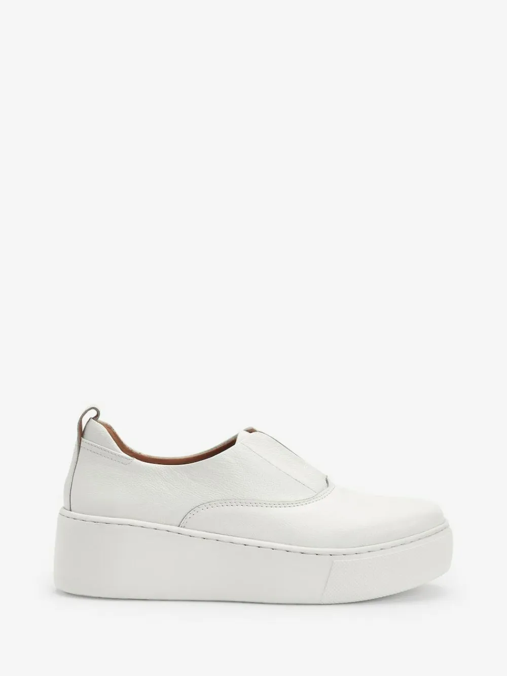 New Next Slip On Signature Leather Chunky Wedge Platform Trainers White