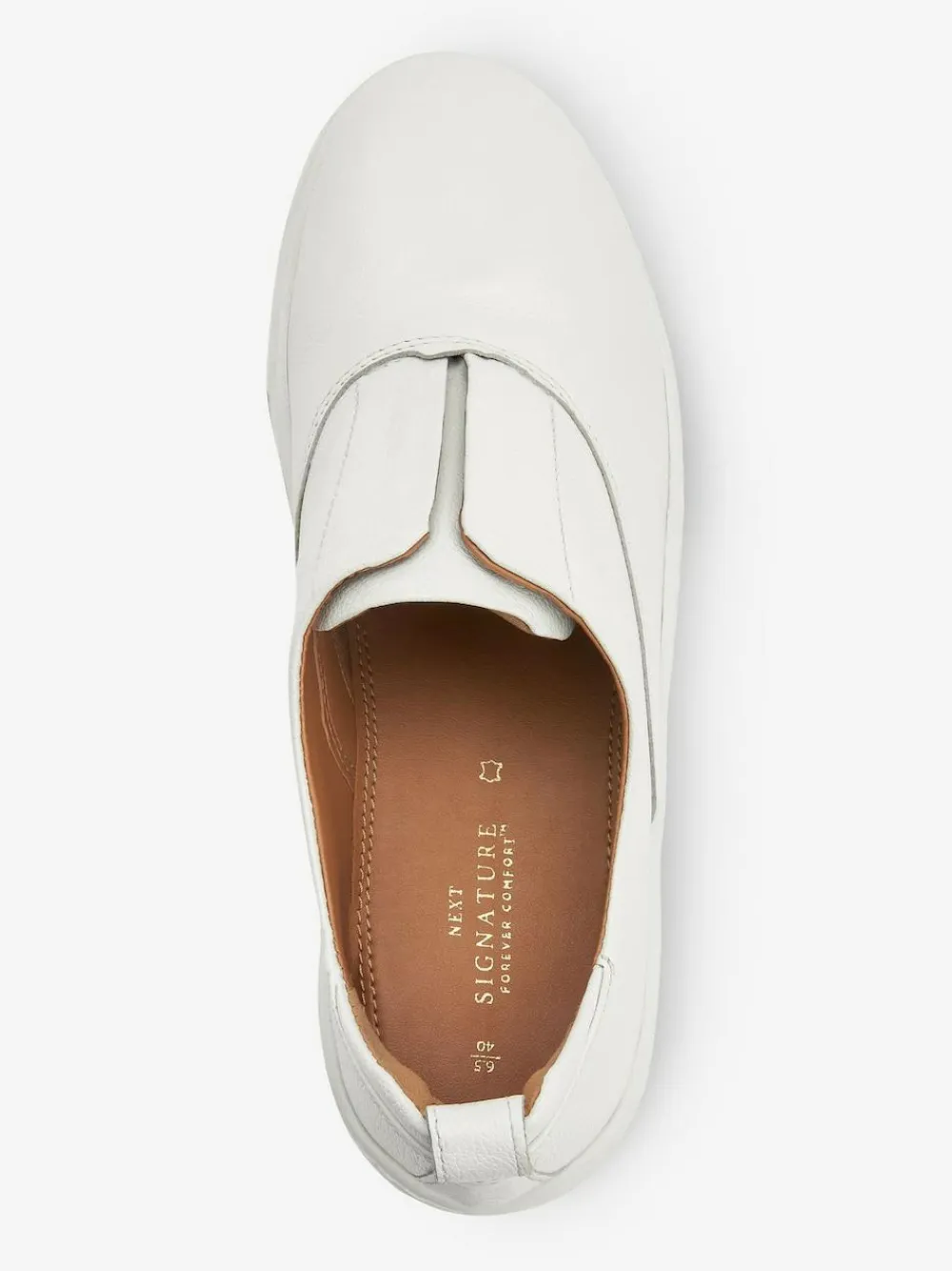 New Next Slip On Signature Leather Chunky Wedge Platform Trainers White