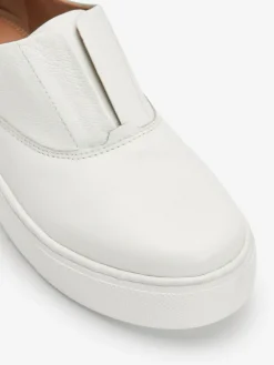 New Next Slip On Signature Leather Chunky Wedge Platform Trainers White