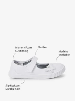 Online Next Standard Fit (F) Butterfly Embroidered School Plimsoll Shoes White
