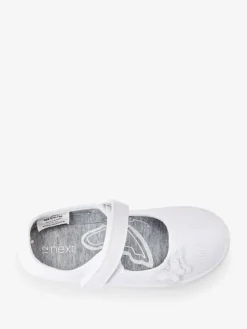 Online Next Standard Fit (F) Butterfly Embroidered School Plimsoll Shoes White