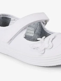 Online Next Standard Fit (F) Butterfly Embroidered School Plimsoll Shoes White