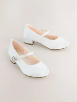 Discount Next Standard Fit (F) Stain Resistant Satin Mary Jane Flower Girl Heeled Shoes White