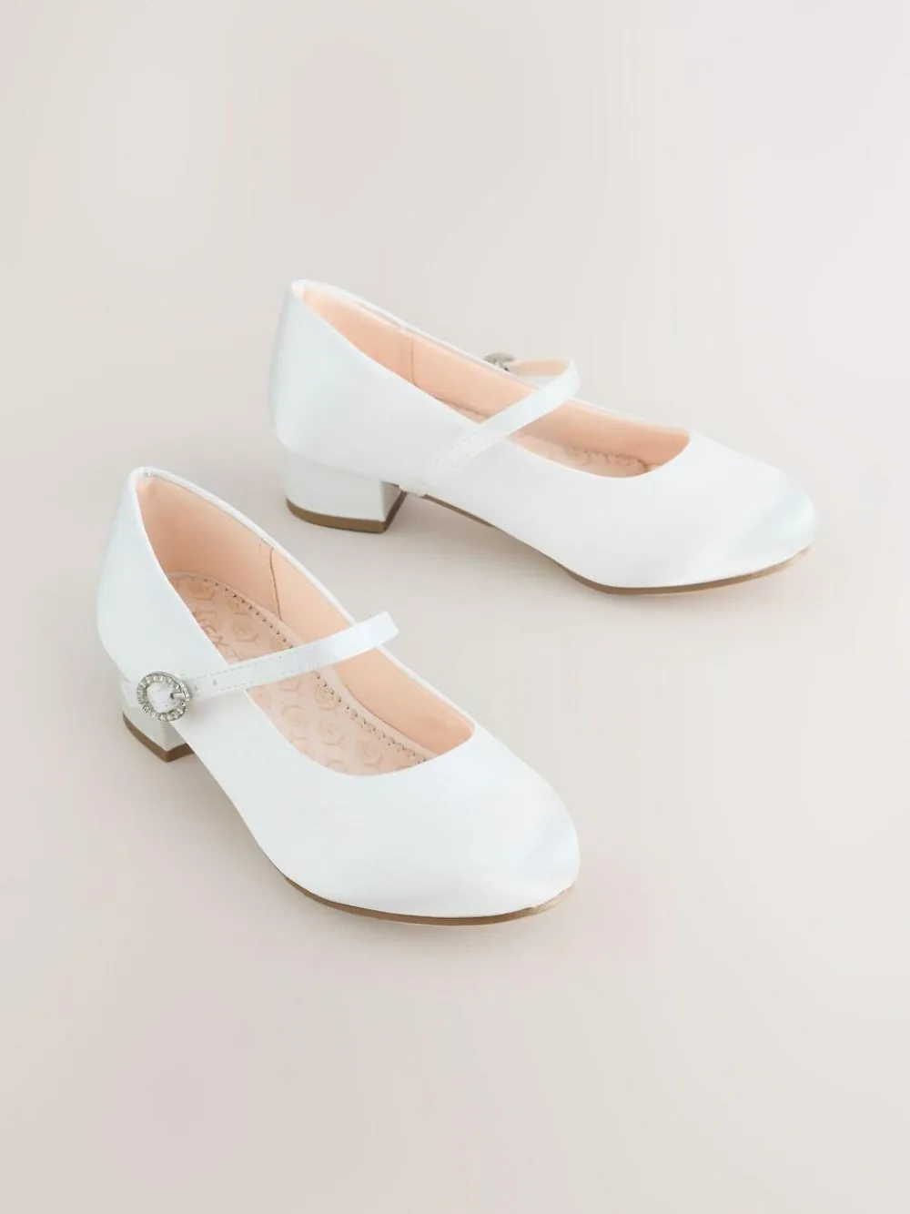Discount Next Standard Fit (F) Stain Resistant Satin Mary Jane Flower Girl Heeled Shoes White