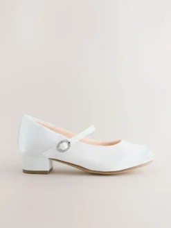 Discount Next Standard Fit (F) Stain Resistant Satin Mary Jane Flower Girl Heeled Shoes White