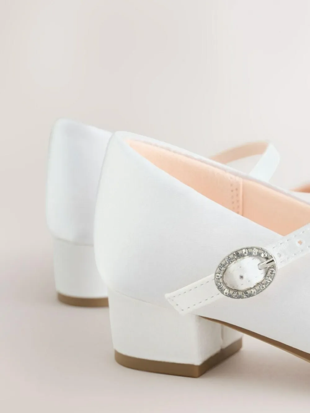 Discount Next Standard Fit (F) Stain Resistant Satin Mary Jane Flower Girl Heeled Shoes White