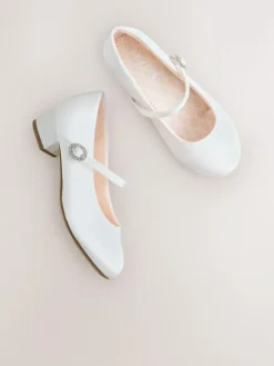 Discount Next Standard Fit (F) Stain Resistant Satin Mary Jane Flower Girl Heeled Shoes White