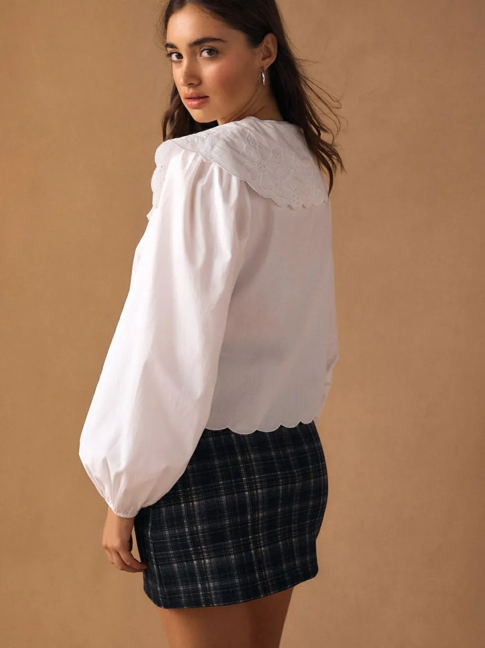 Next White Statement Collar Broderie Long Sleeve Blouse^Women Blouses & Shirts