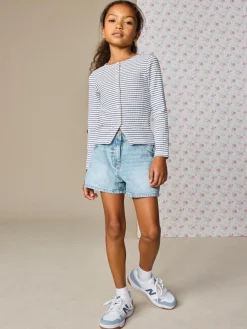 Sale Next White Stripe Long Sleeve Ribbed Cardigan (3-16yrs)